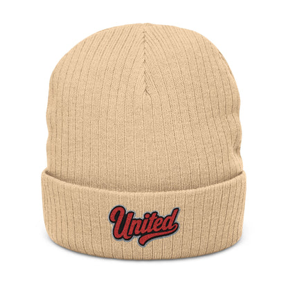 United Embroidered Ribbed Beanie — Cozy Knit Winter Hat