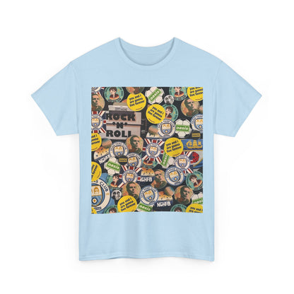 Oasis Rock & Roll Retro Button Collage Tee