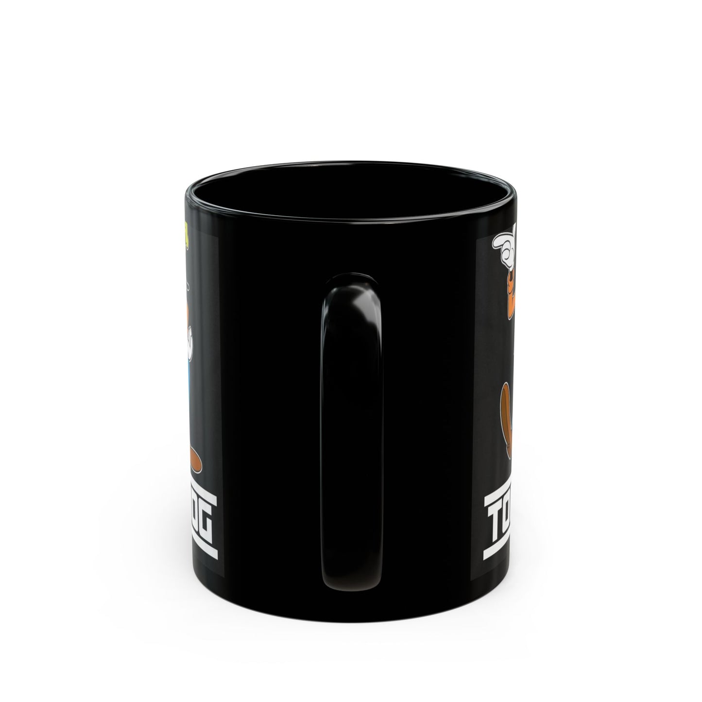 Top Dog Goofy Black Ceramic Mug — Retro Cartoon Character Coffee Cup (11oz & 15oz)