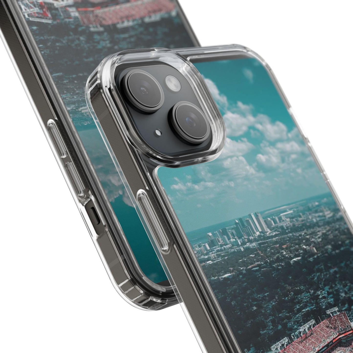 Tampa Bay Raymond James Stadium Clear Phone Case — Aerial City Stadium Design