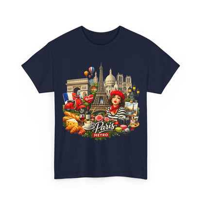 Paris Montage Tee — Eiffel Tower, Croissant & Metro Vintage Travel T‑Shirt
