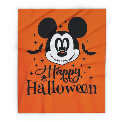 Halloween Mickey Fleece Blanket — 'Happy Halloween' Orange Cozy Throw