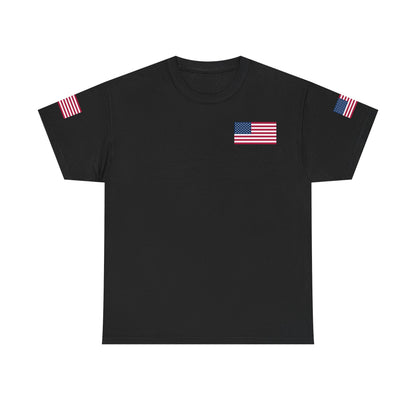 Team USA Flag T‑Shirt — Patriotic Navy Tee with Back Shield Logo