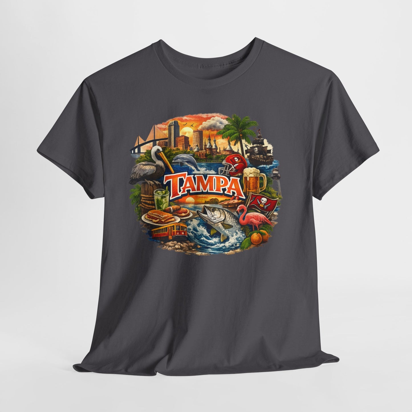 Tampa Florida Retro Scenic Tee — Vintage Beach, Skyline & Wildlife Graphic