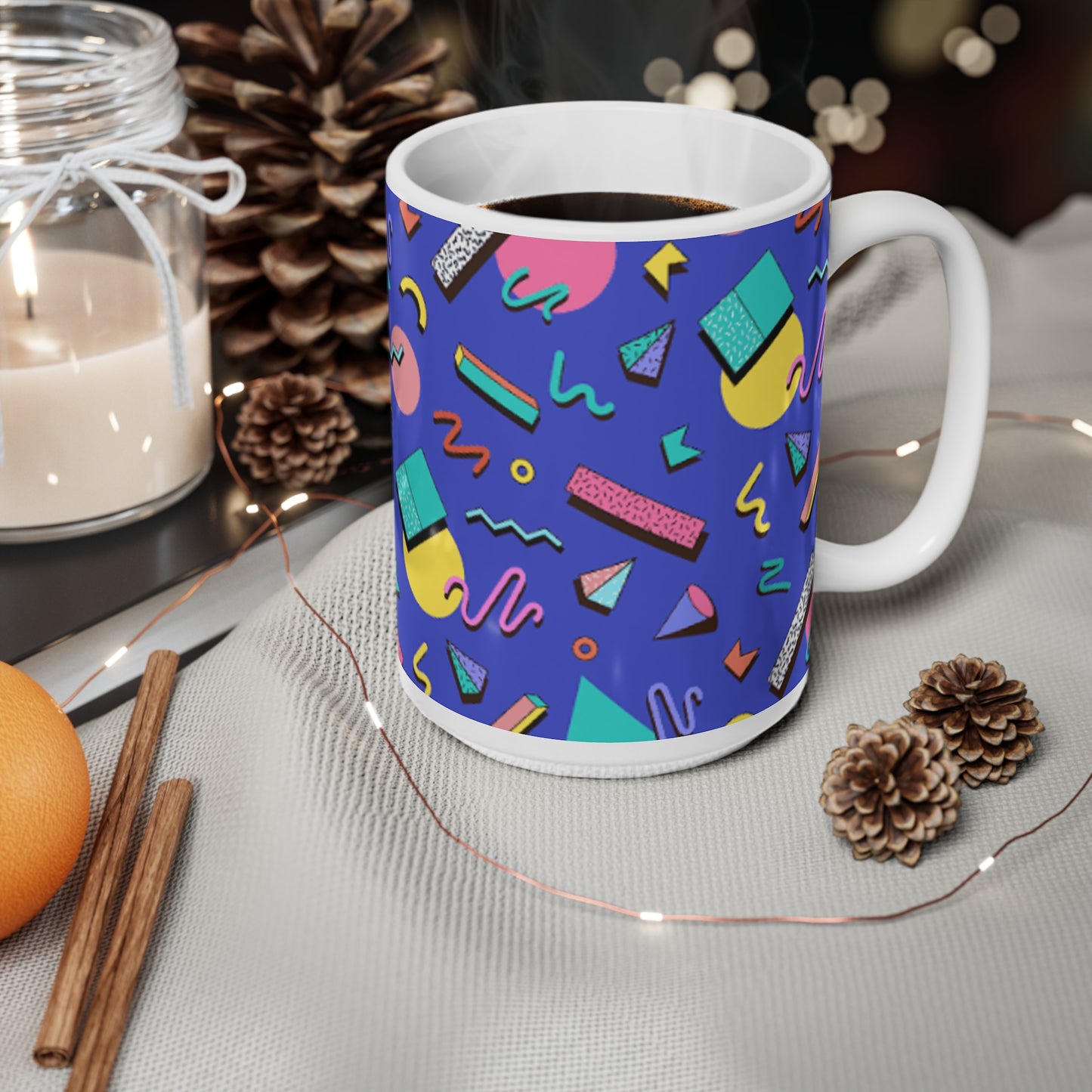 Retro 80s Memphis Pattern Ceramic Mug — Colorful Geometric Coffee Cup (11oz, 15oz)