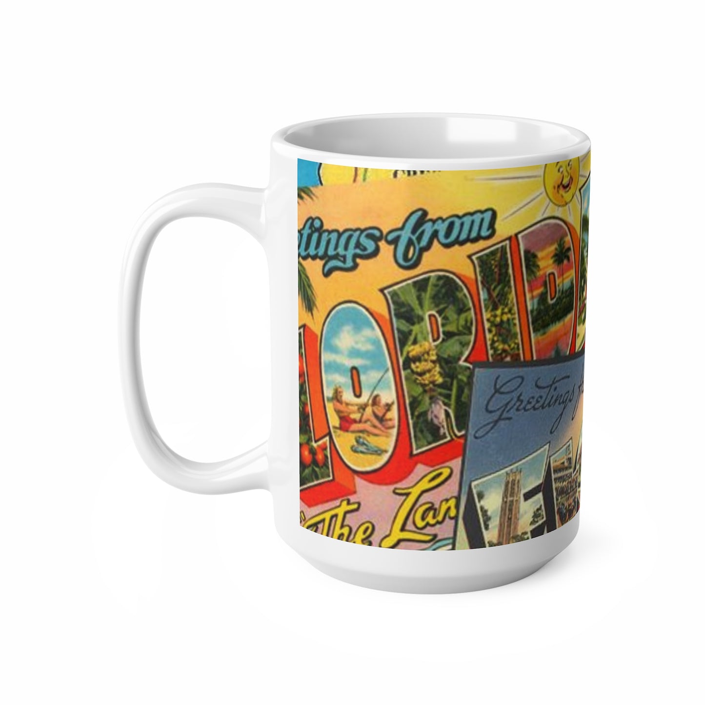 Florida Postcard Ceramic Coffee Mug — 'Greetings from Florida' Retro Travel Design (11oz & 15oz)