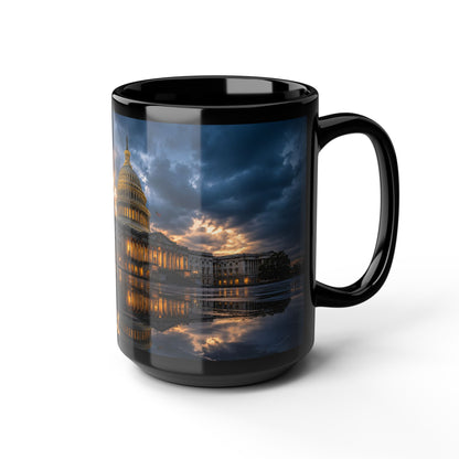 US Capitol Reflection Black Mug — Washington D.C. Skyline Coffee Cup (11oz, 15oz)