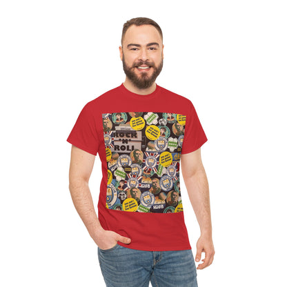 Oasis Rock & Roll Retro Button Collage Tee
