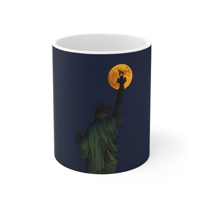 Statue of Liberty Moon Ceramic Coffee Mug — Statue of Liberty Night Skyline 11oz & 15oz