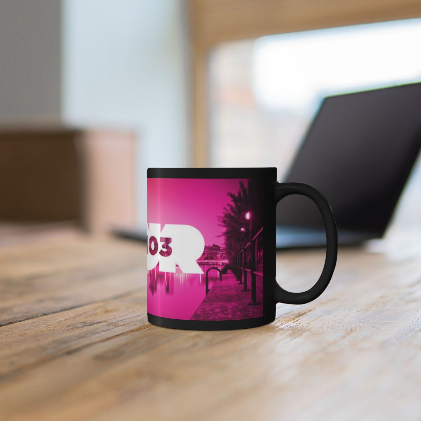 Black Mug — Key 103 Pink Cityscape Coffee Mug (11oz/15oz)
