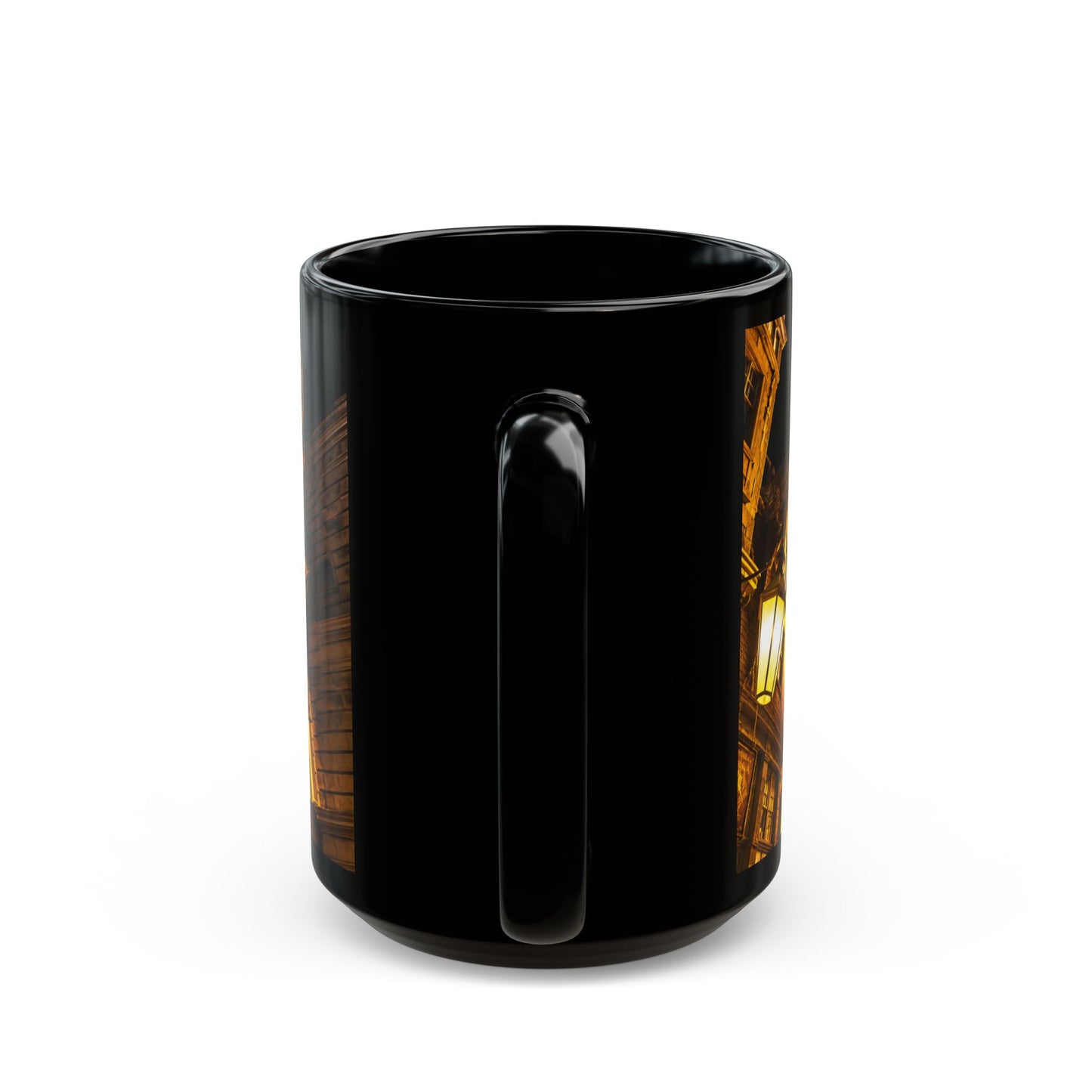 Golden Dragon Fire-Breathing Black Mug — Fantasy Castle Coffee Cup