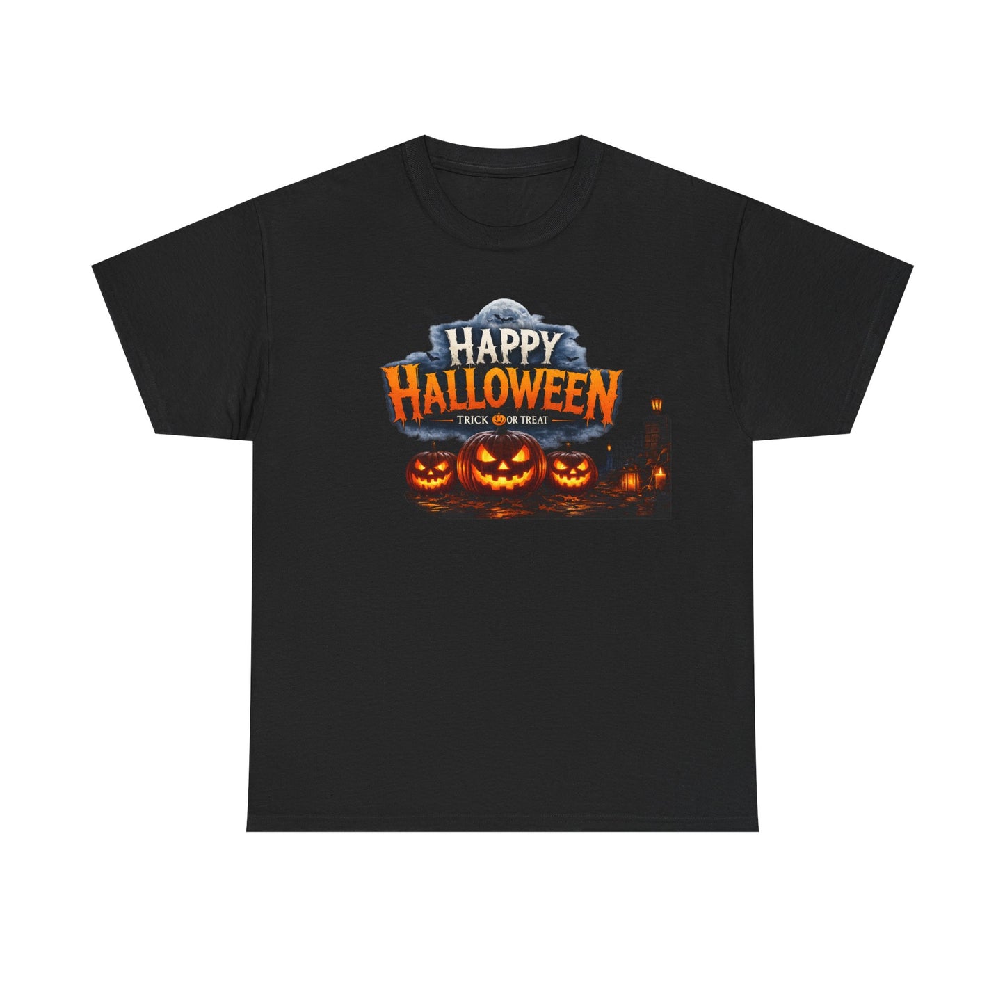 Halloween Horror T-Shirt – 'Happy Halloween' Pumpkin Front & Creepy Doll Back