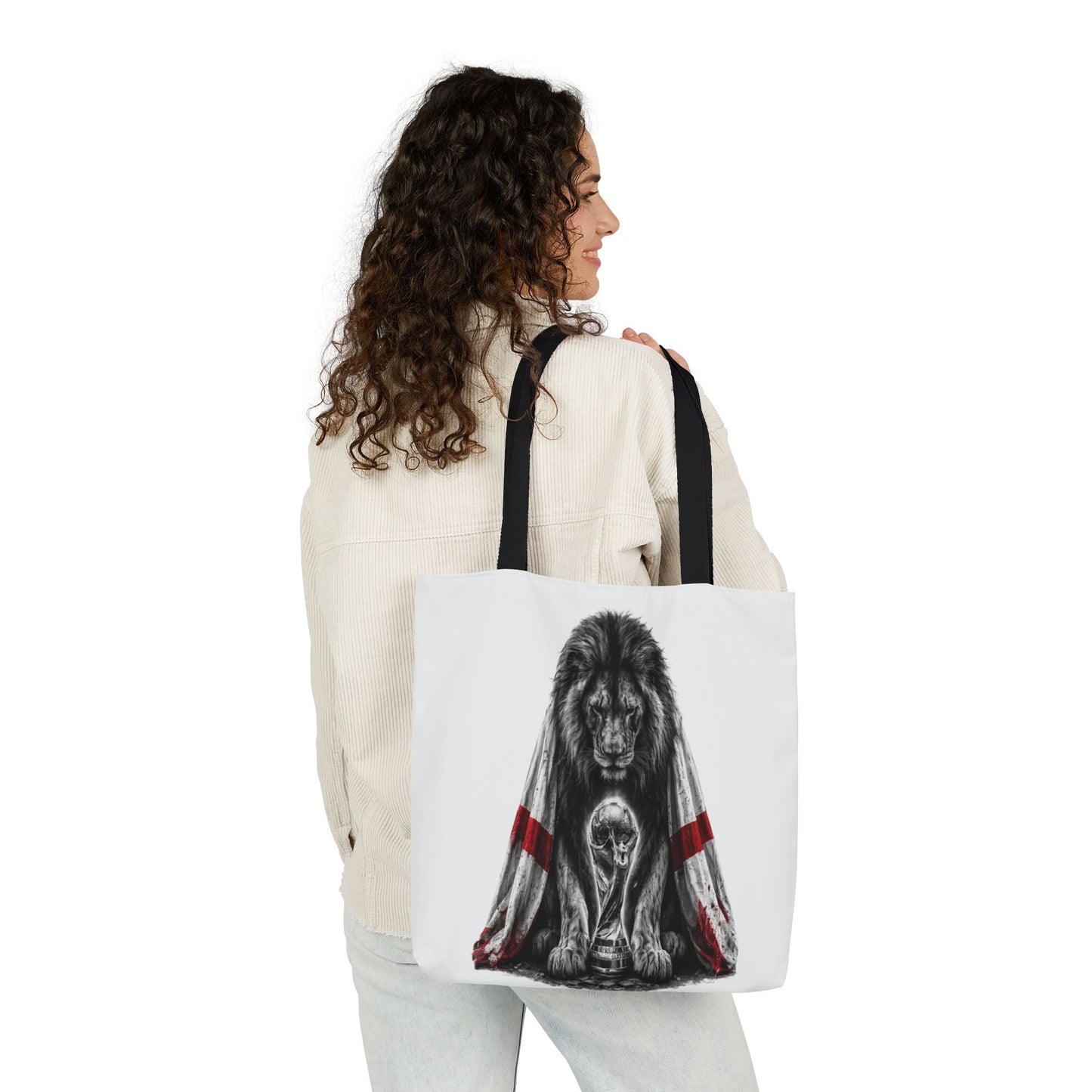 England Lion Guardian Canvas Tote — Protective Lion & Cub Illustration Tote Bag