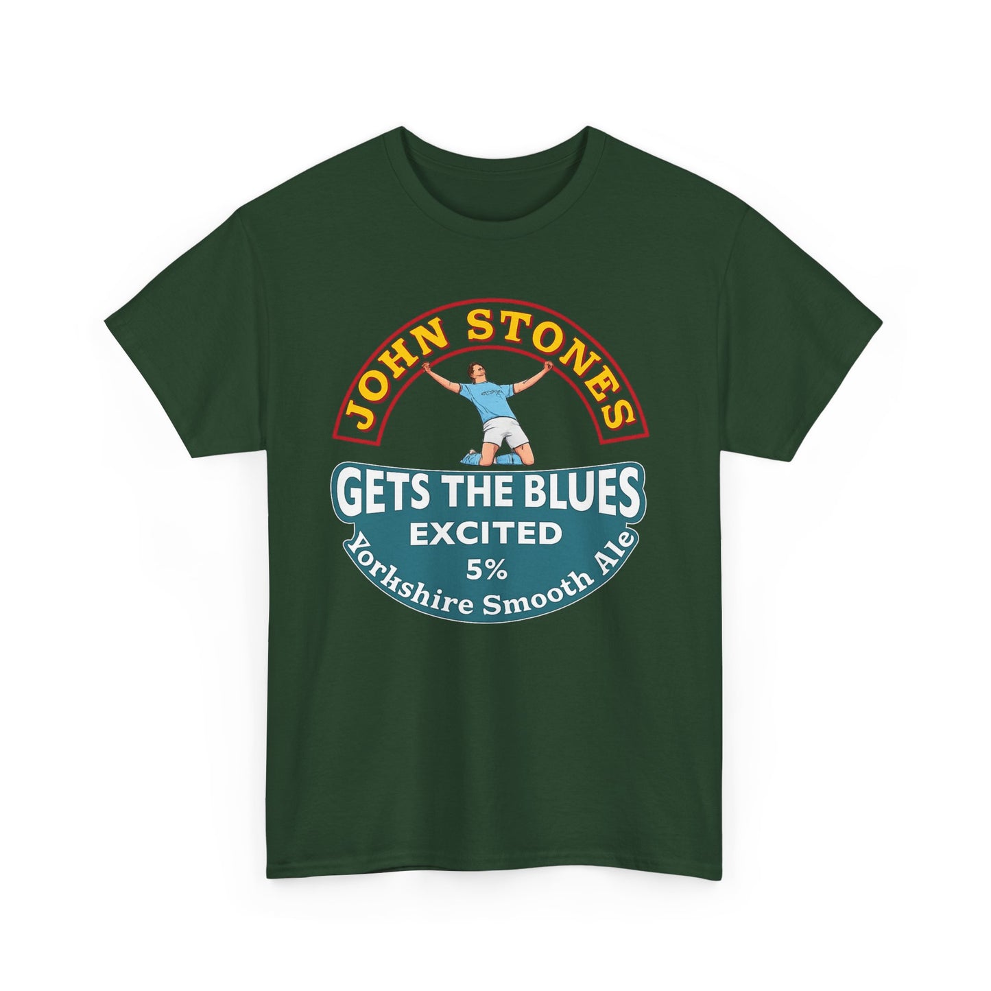 John Stones T-Shirt — "Gets The Blues Excited" Retro Ale Parody Tee