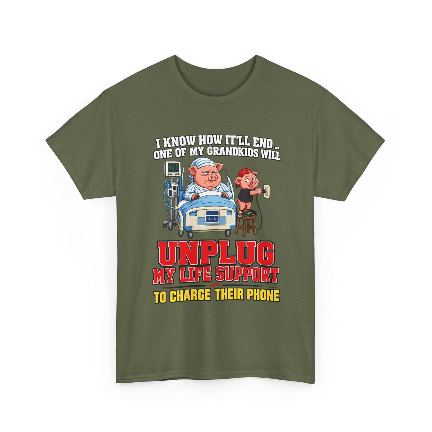 Funny Grandpa T-Shirt - "Unplug My Life Support to Charge Their Phone" Grandpa Humor Tee