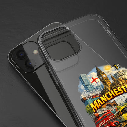 Manchester Landmark Clear Phone Case — Cityscape Collage Design