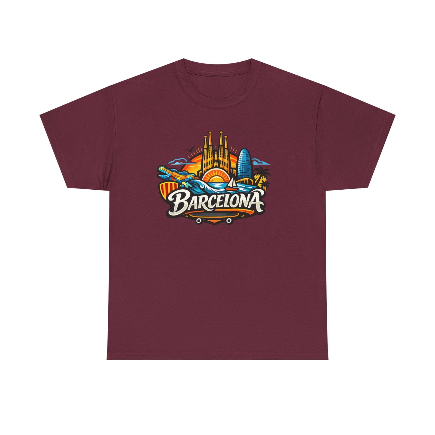 Barcelona Skyline Graphic Tee — Colorful Travel Souvenir T-Shirt