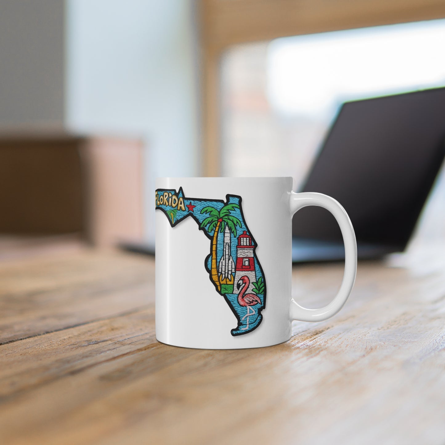 Florida State Map Coffee Mug – Retro Palm Trees, Lighthouse & Flamingo 11oz/15oz