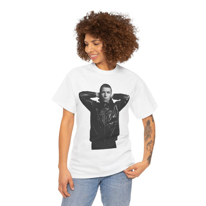 Noel Gallagher Portrait Graphic Tee — Monochrome Leather Jacket Photo Print