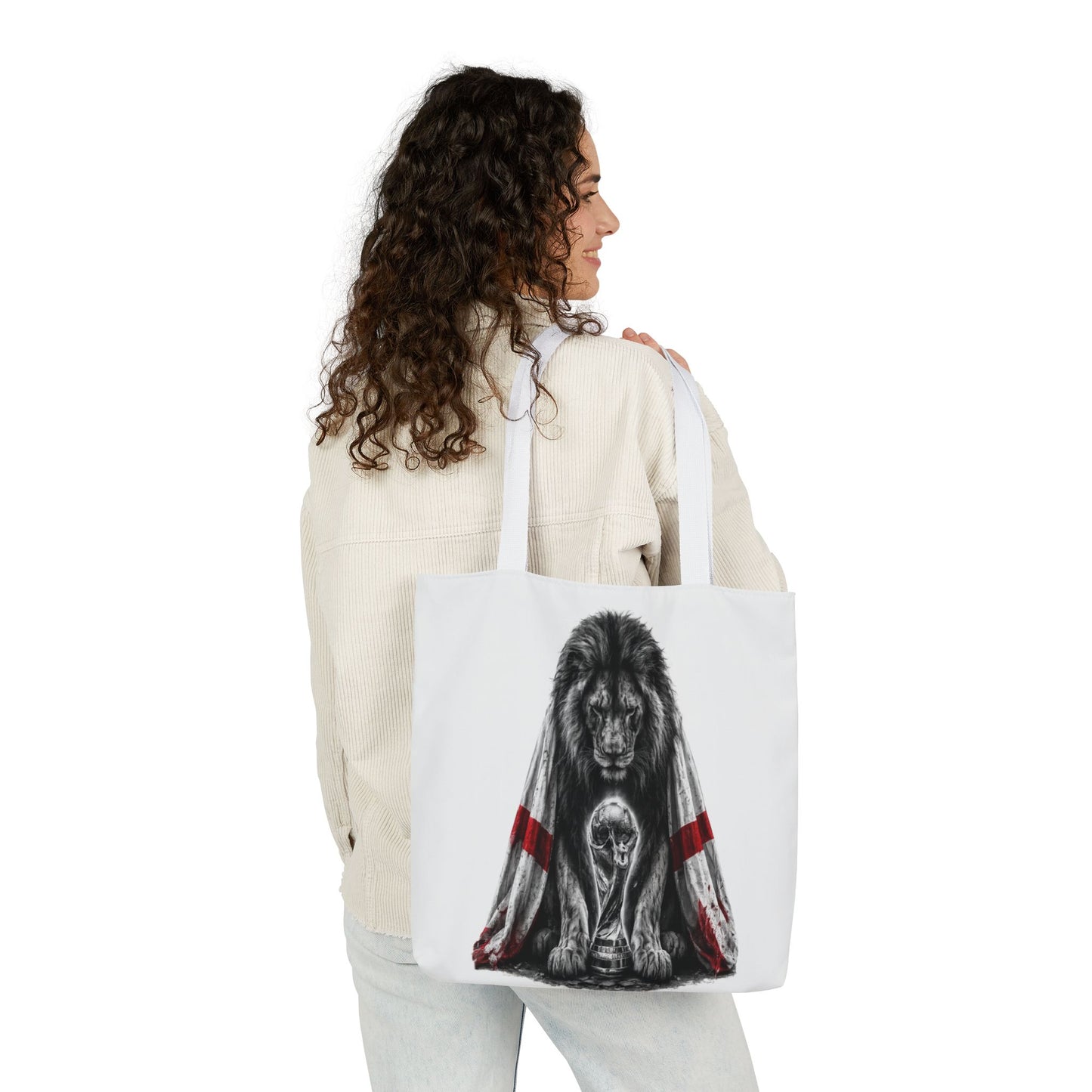 England Lion Guardian Canvas Tote — Protective Lion & Cub Illustration Tote Bag