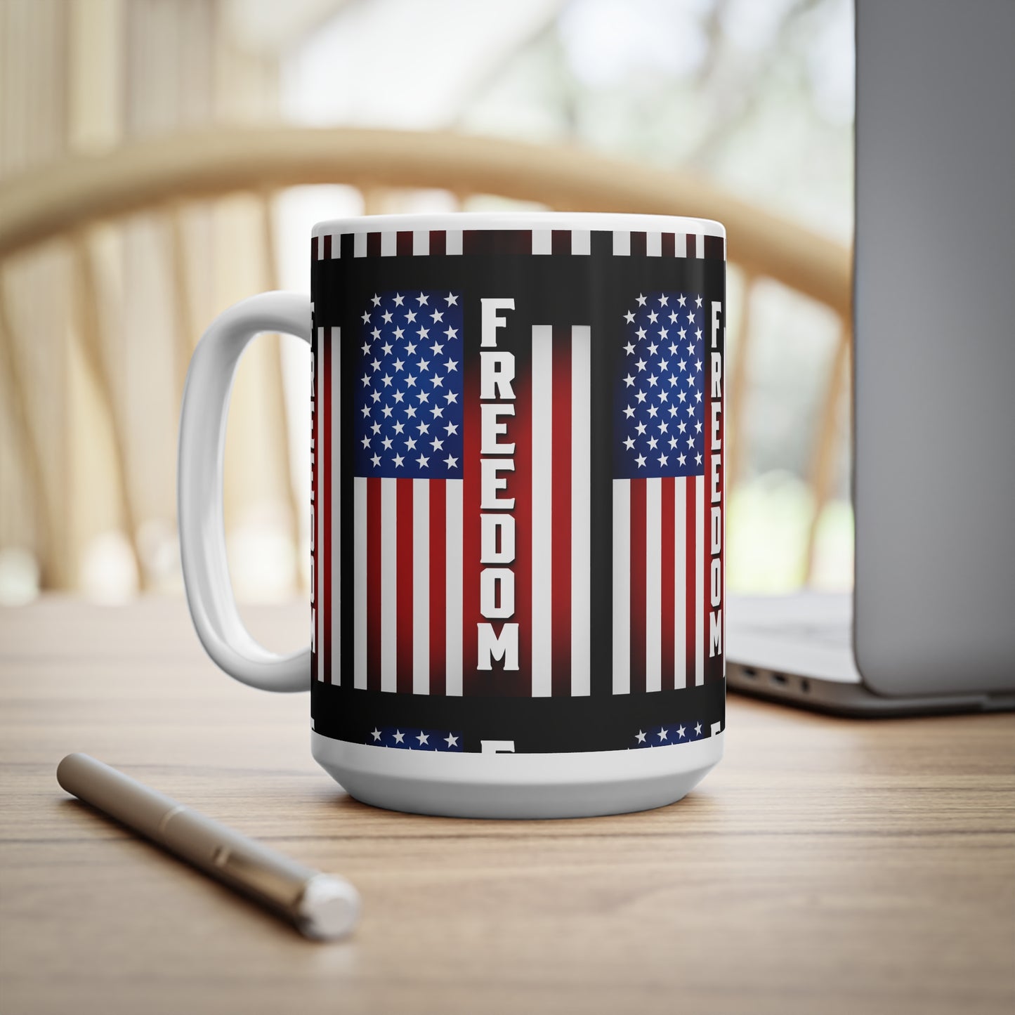 USA Freedom Flag Ceramic Mug — Patriotic USA Coffee Cup (11oz & 15oz)