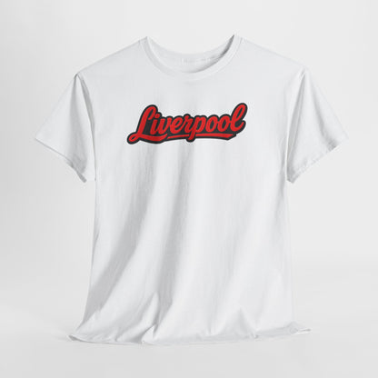 Liverpool Script T-Shirt — Retro Red Script Football Fan Tee