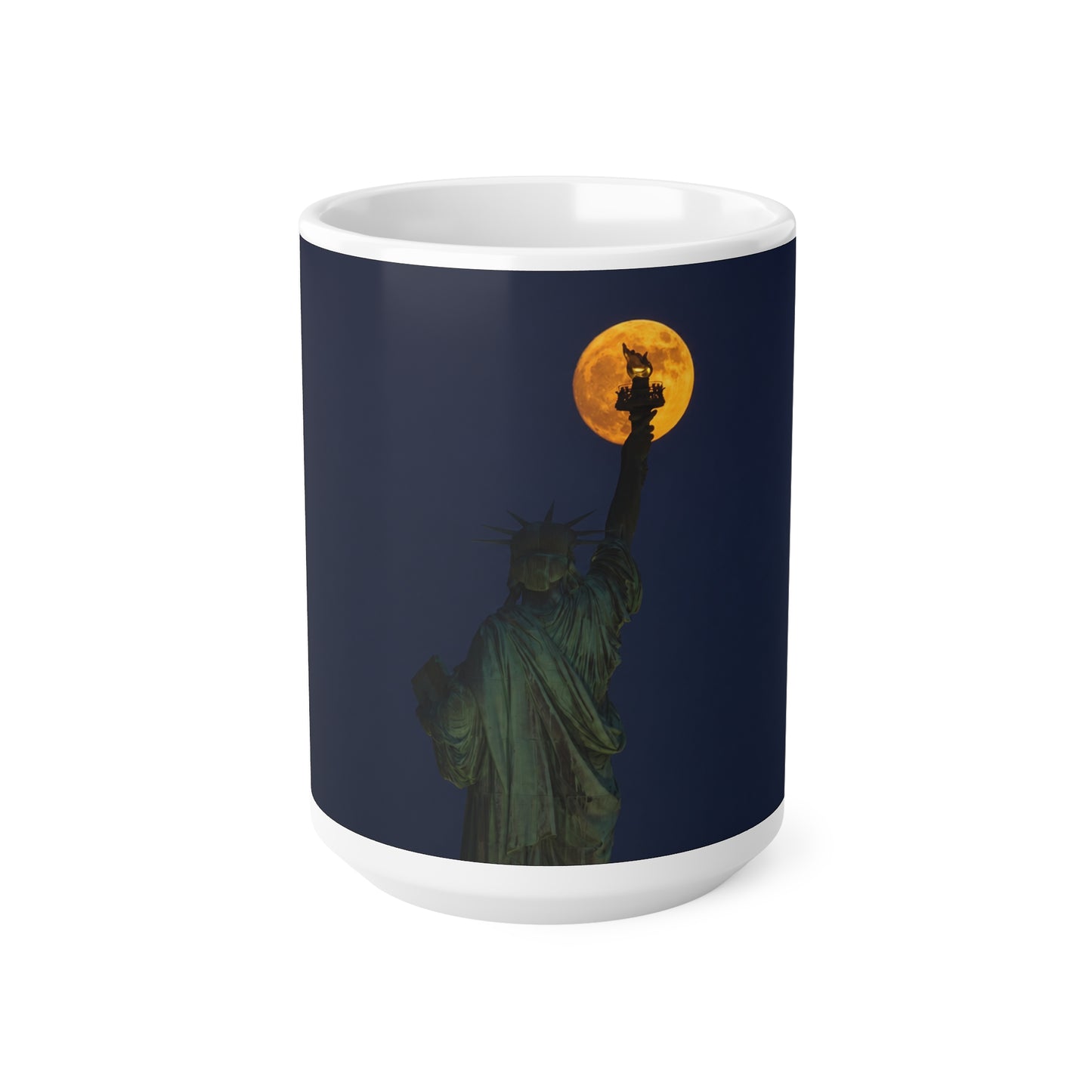 Statue of Liberty Moon Ceramic Coffee Mug — Statue of Liberty Night Skyline 11oz & 15oz