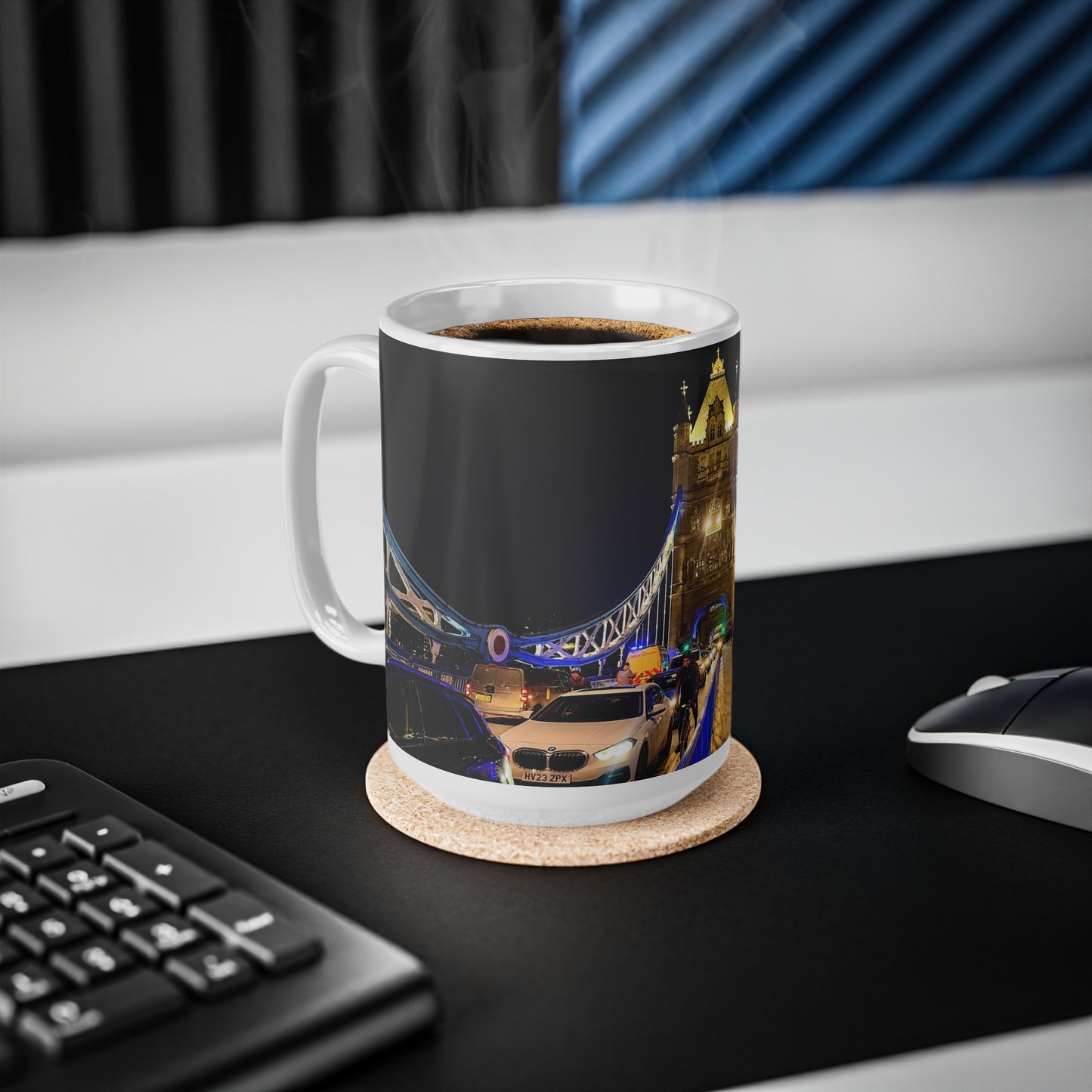 London Tower Bridge Night Photo Mug — Ceramic Coffee Cup, 11oz & 15oz