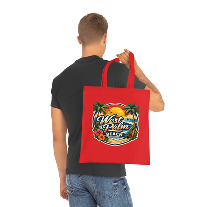 West Palm Beach Cotton Tote — Vintage Tropical Beach Palm Tree Design