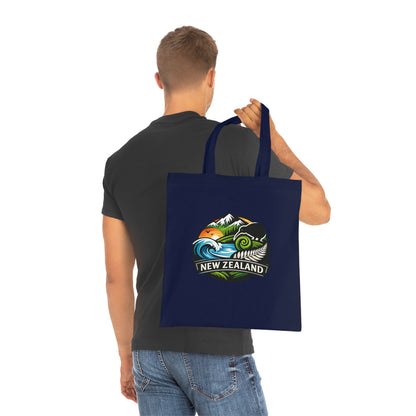 New Zealand Scenic Tote Bag — Kiwi, Fern & Mountain Cotton Shopper