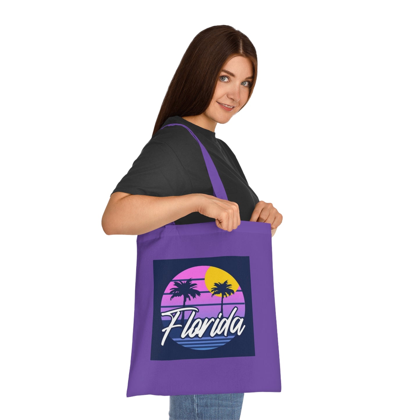 Florida Sunset Palm Tote Bag — Retro Beach Cotton Tote