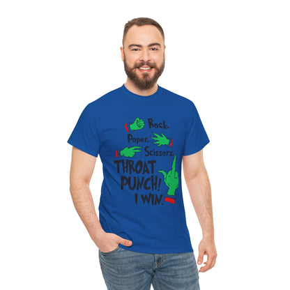 Funny Holiday Tee — "Rock. Paper. Scissors. Throat Punch! I Win" Graphic T-Shirt