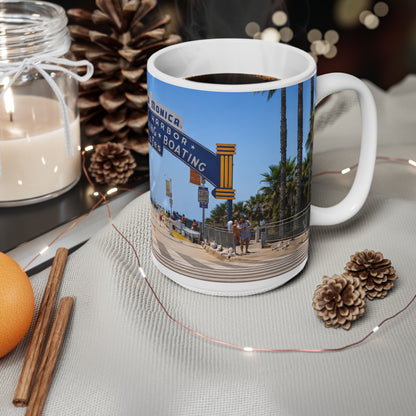 Santa Monica Pier Coffee Mug – 'Yacht Harbor Sport Fishing & Boating Cafes' 11oz/15oz Ceramic