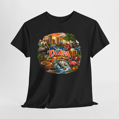 Tampa Florida Retro Scenic Tee — Vintage Beach, Skyline & Wildlife Graphic