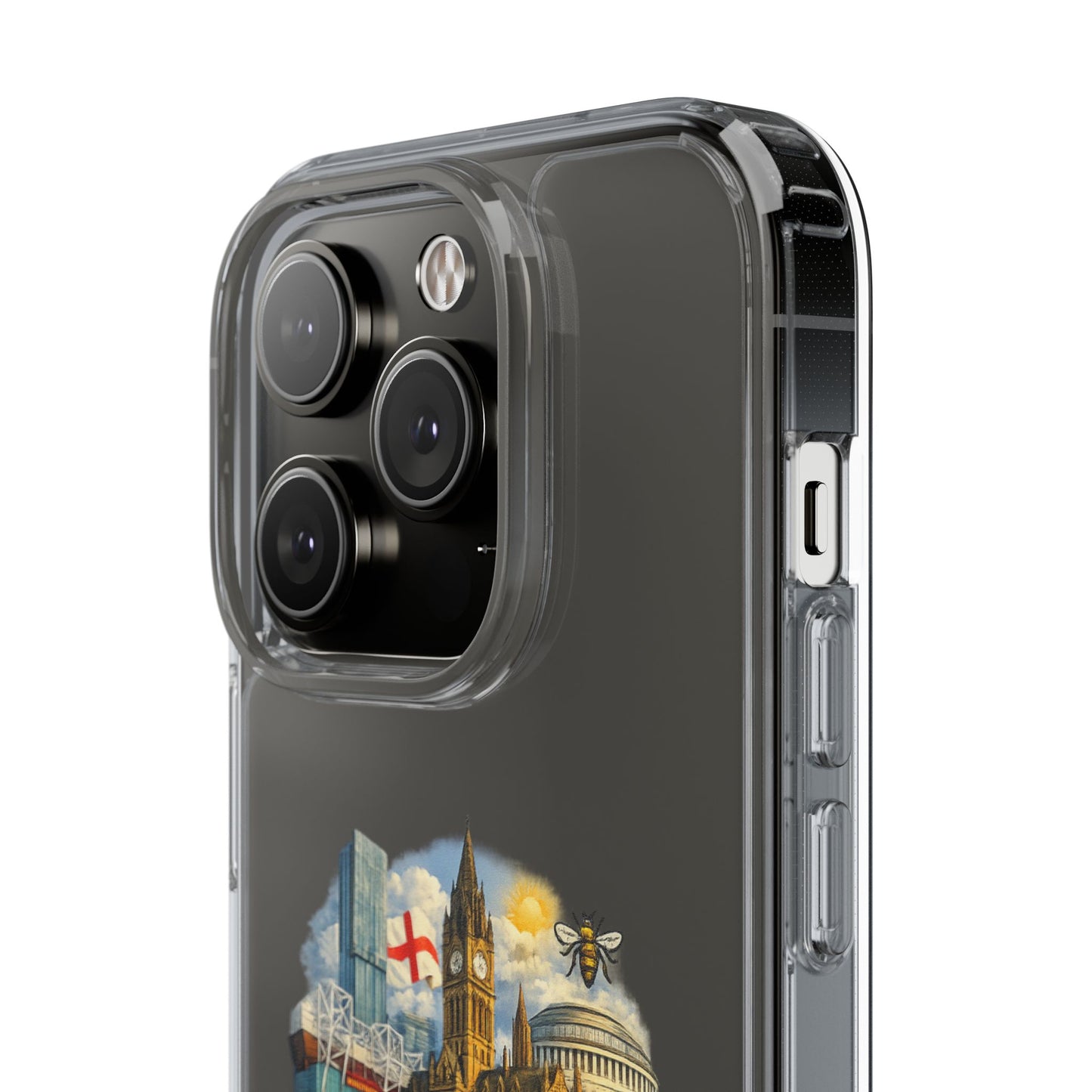 Manchester Landmark Clear Phone Case — Cityscape Collage Design