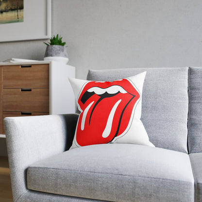 Rock Band Tongue Square Pillow – Retro Music Logo Throw Cushion