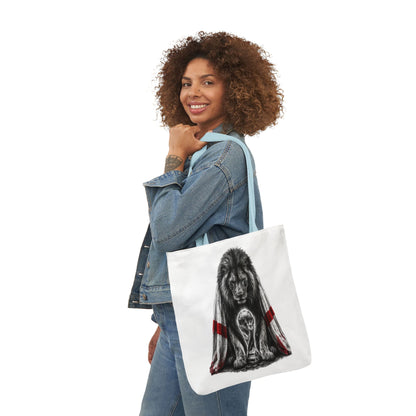 England Lion Guardian Canvas Tote — Protective Lion & Cub Illustration Tote Bag