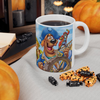 Scooby Doo Adventure Cartoon Pirate Ship Ceramic Coffee Mug — Nautical Sailing Crew Design (11oz, 15oz)