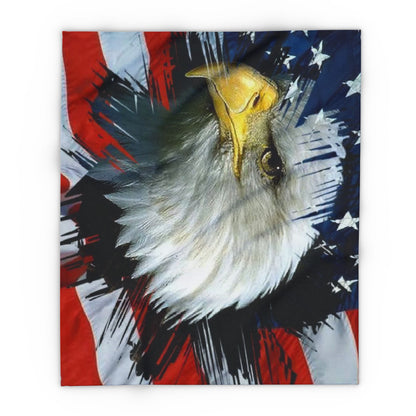 Patriotic Bald Eagle Fleece Blanket — American Flag Throw for 4th of July & Veterans