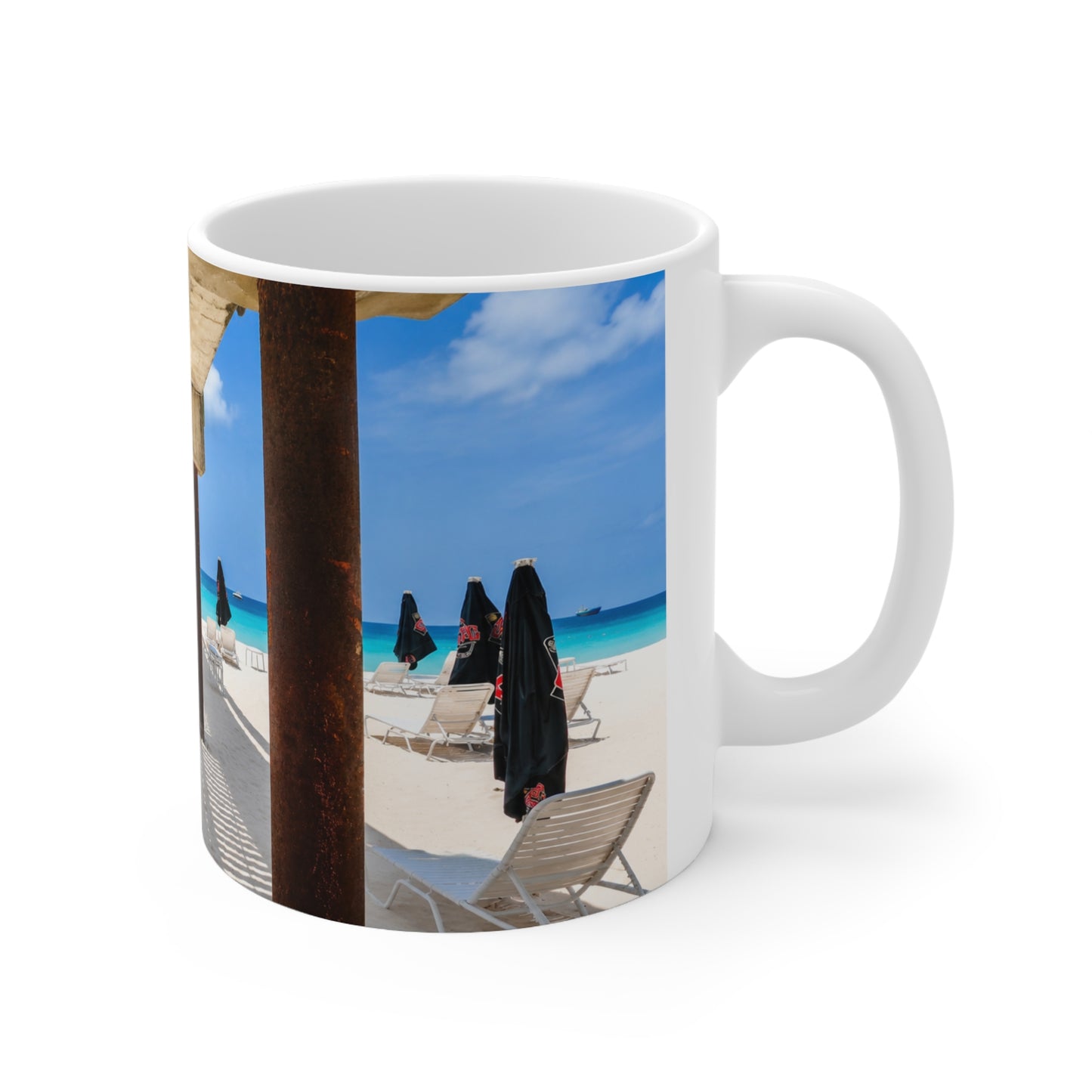 Barbados Beach Pier Photo Mug — Tropical Ocean View Coffee Cup (11oz & 15oz)