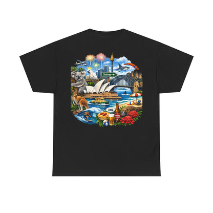 T-Shirt — Sydney Landmark Collage Tee (Opera House, Harbour Bridge, Koala & Beach Scene)