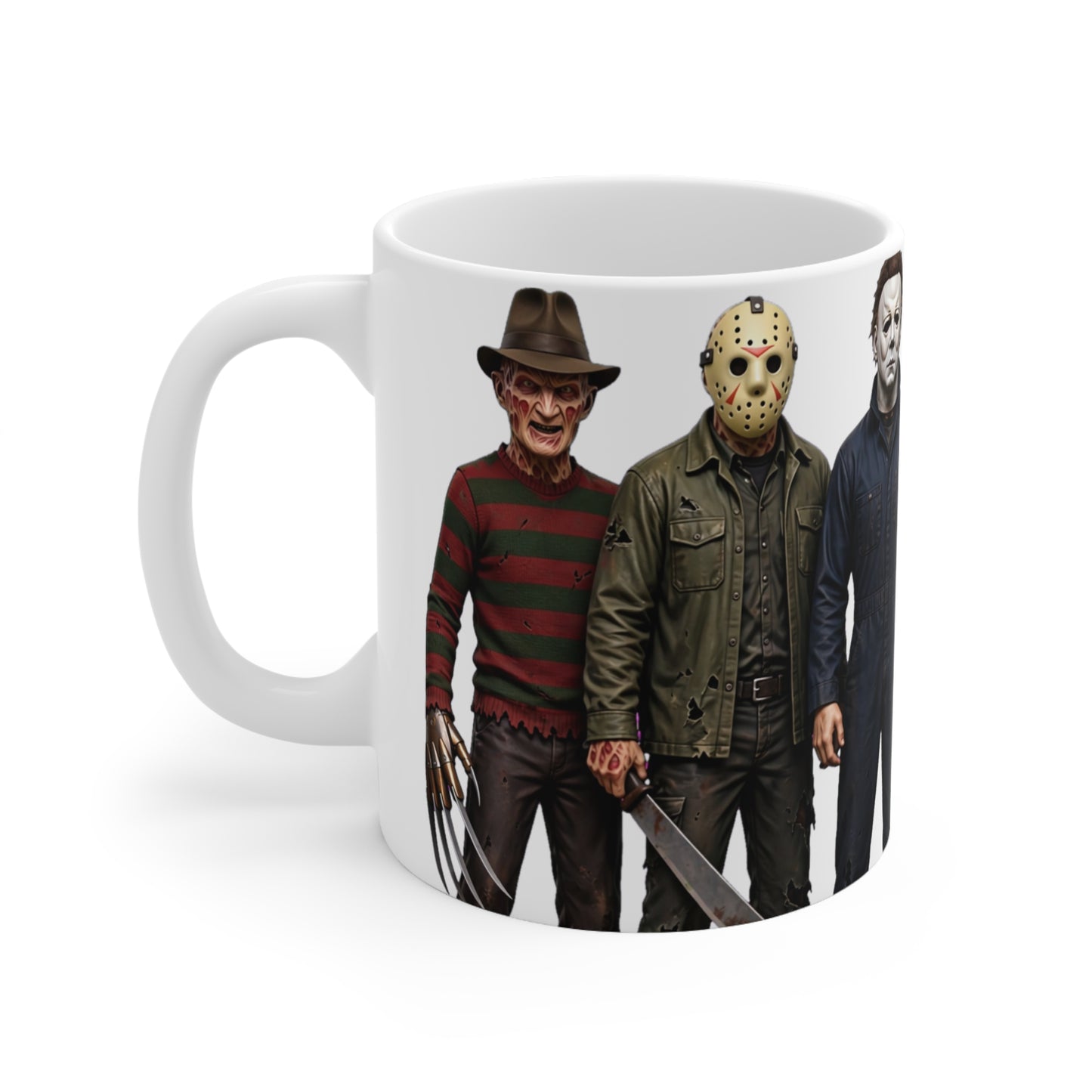 Horror Movie Villains Mug – Michael Myers, Freddy, Jason & Ghostface Ceramic Coffee Cup (11oz & 15oz)