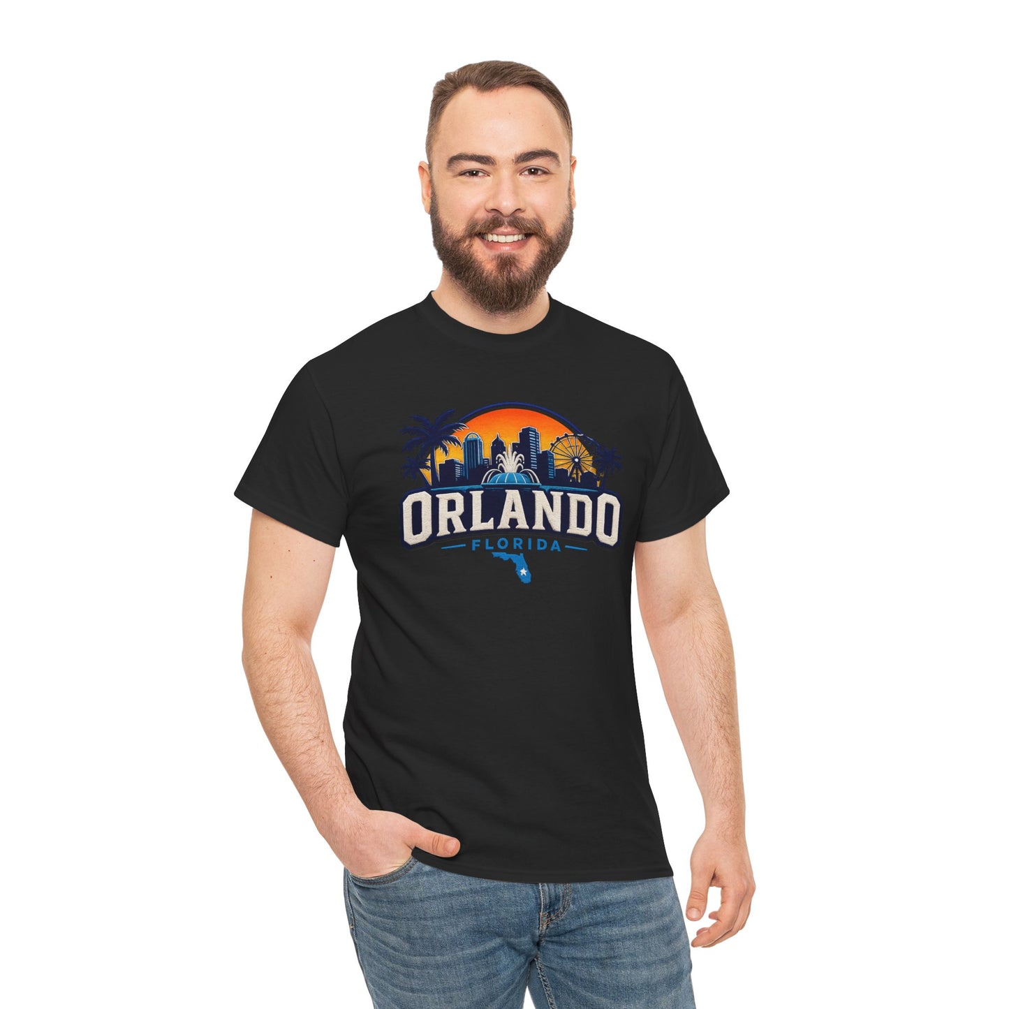 Orlando Florida Sunset T-Shirt — Retro Skyline & Palm Tree Vacation Tee