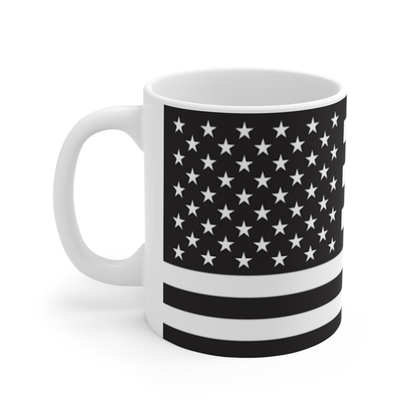 Black & White American Flag Coffee Mug — Ceramic 11oz/15oz