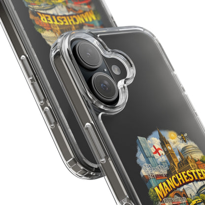 Manchester Landmark Clear Phone Case — Cityscape Collage Design