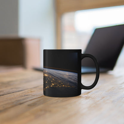 Earth at Night Black Coffee Mug – Satellite City Lights 11oz/15oz