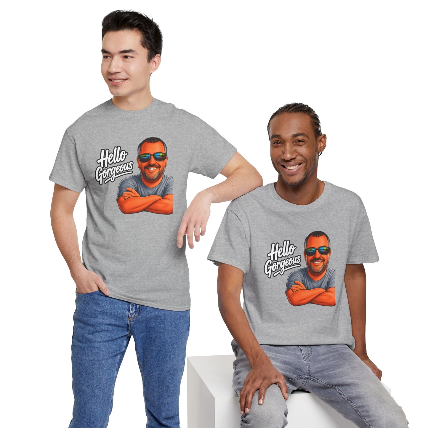 Hello Gorgeous Graphic Tee — Funny Retro Portrait T‑Shirt
