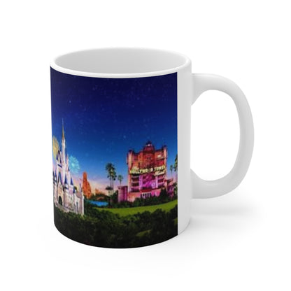 Disney Parks Night Skyline Ceramic Mug — Castle & Epcot Sphere Coffee Cup (11oz/15oz)