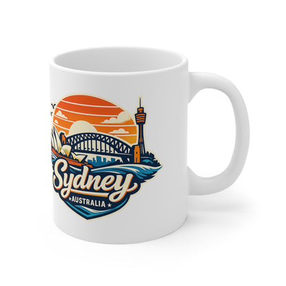 Sydney Skyline Coffee Mug — Vintage Sunset Opera House & Harbour Bridge Ceramic Cup (11oz, 15oz)