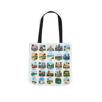 Florida City Landmark Collage Canvas Tote Bag — Vintage Travel Icons Print